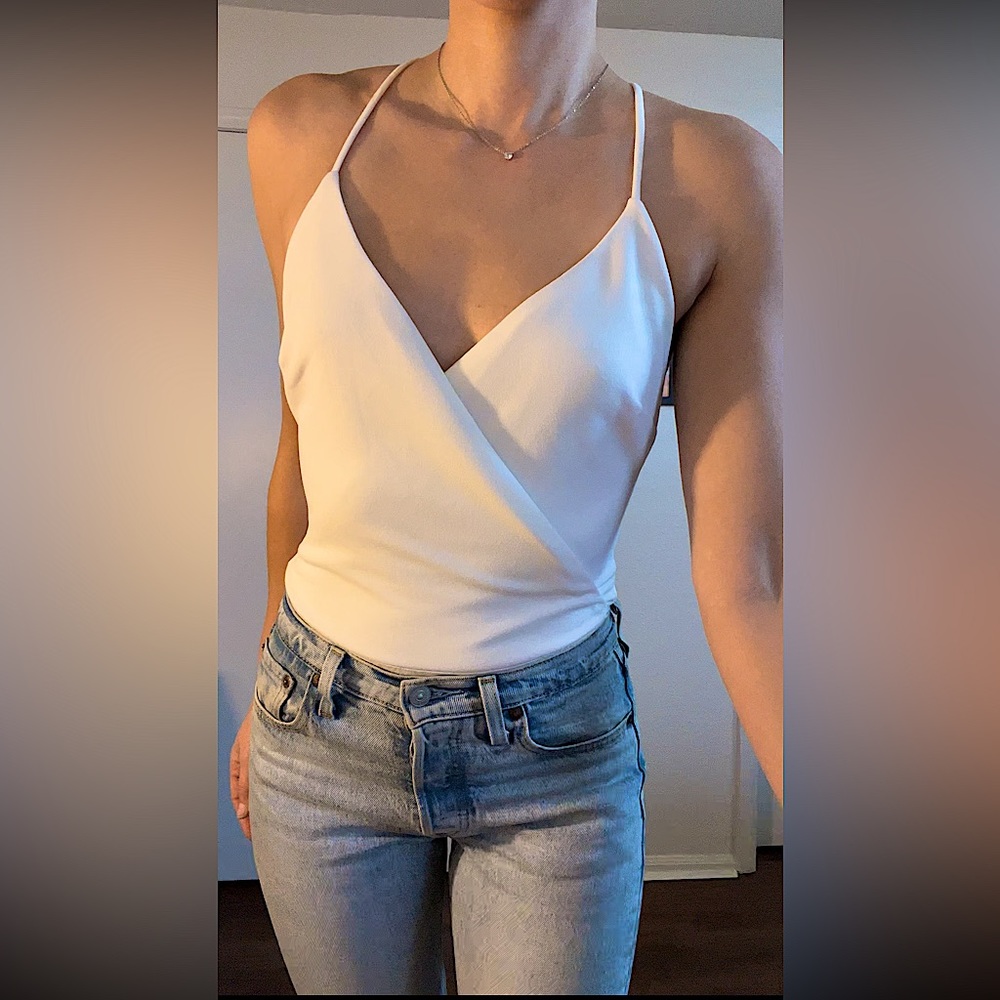 Lulus Chic Standard White Surplice Sleeveless T-Strap Bodysuit